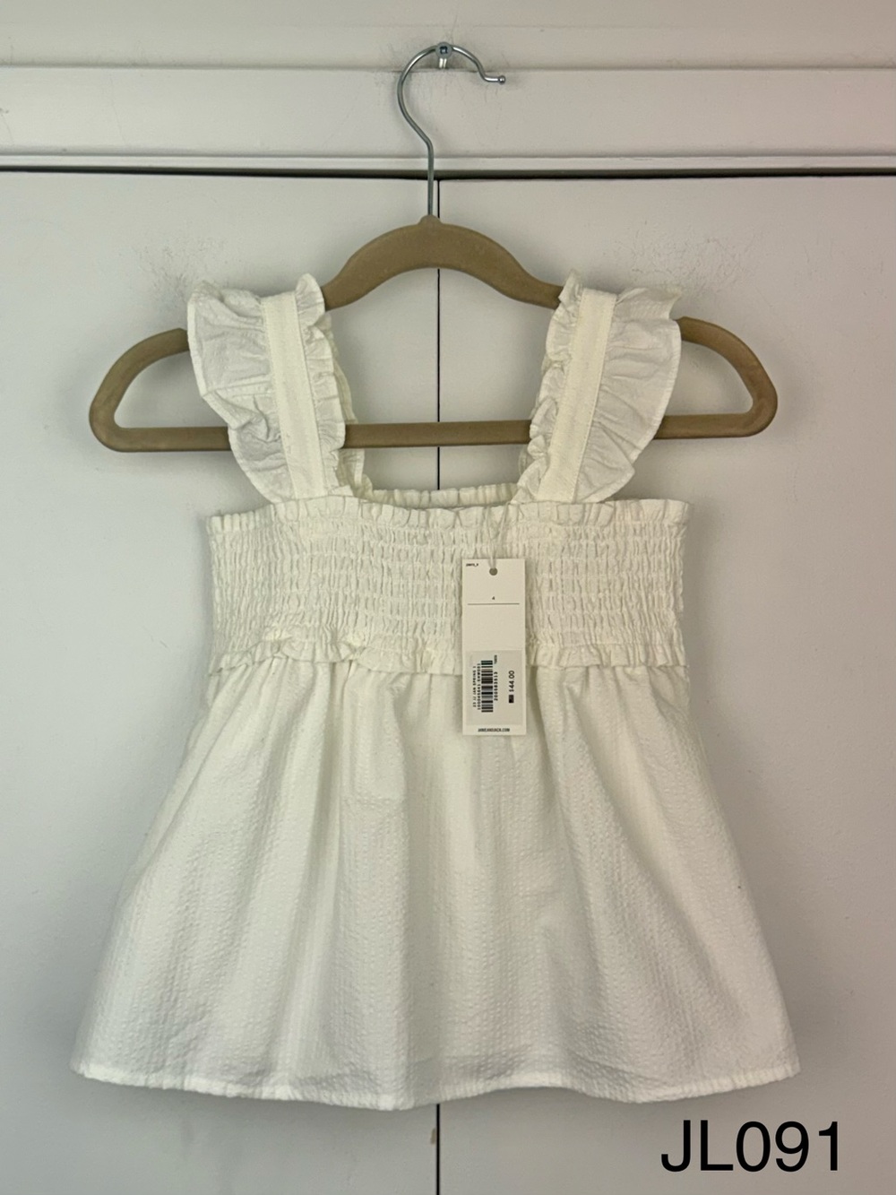 NWT Janie and Jack White Seersucker Smocked Ruffle Top Girls 4